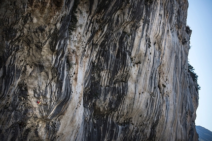 Gole del Verdon, arrampicata, Sébastien Bouin - Sébastien Bouin su La cote d’usure 9a+ a La Ramirole, Gole del Verdon. A 150 metri sopra il fiume,  una 'assoluta king line'