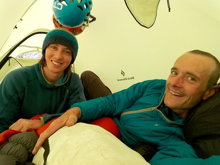 Mont Blanc, Aiguille d'Argentière, Ondrej Húserka, Ján Smoleň - Ondrej Húserka and Ján Smoleň in the tent, Aiguille d'Argentière Mont Blanc (08/2018)