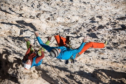 Pale di San Martino, Val Canali, Dolomites, Manolo, Narci Simion - Manolo and Narci Simion climbing their Via Bebe Forever up Tacca Bianca in Val Canali (Pale di San Martino, Dolomites)