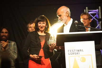 Piolets d'Or 2018, Ladek Zdrój, Poland - Piolets d'Or 2018: Marija and Andrej Stremfelj receiving the Lifetime Achievement Award