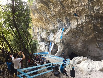 Champions Challenge, Arco, Adam Ondra, Stefano Ghisolfi - Champions Challenge 2018: Stefano Ghisolfi attempting to onsight Alcatraz at Massone