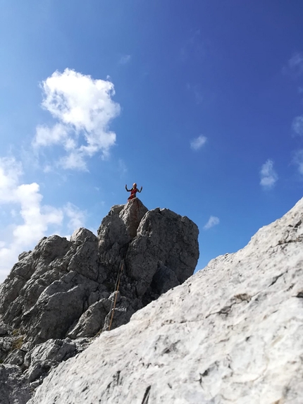 Marmarole, Dolomiti, arrampicata, Ruggero Corà, Diego Trevisan  - Monte Ciareido Ovest: in cima al Sogno di Rino
