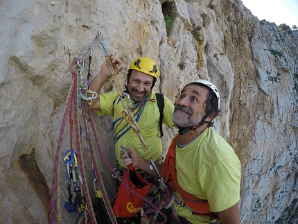 Ombra Silenziosa, Palermo Sicilia, Addaura, Luigi Cutietta, Maurizio Oviglia, Eugenio Pinotti  - Luigi Cutietta e Eugenio Pinotti, due compagni di cordata fuori dal normale... su Ombra Silenziosa, parete nord dell'Addaura (Palermo)