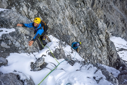 Ortler, Daniel Ladurner, Hannes Lemayr, Aaron Durogati - Ortler NE Face: Hannes Lemayr and Aaron Durogati climbing their probable new route on 18/10/2018