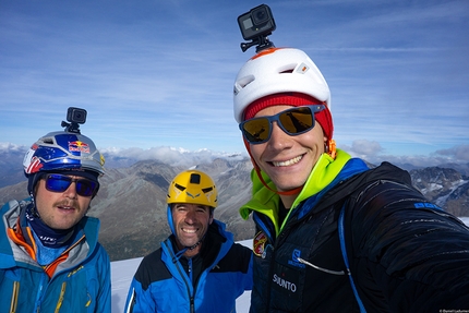 Ortler, Daniel Ladurner, Hannes Lemayr, Aaron Durogati - Aaron Durogati, Hannes Lemayr and Daniel Ladurner having climbed the NE Face of Ortler on 18/10/2018
