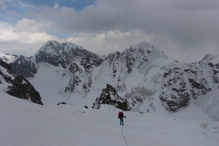 Kirghizistan Djangart Range, Line van den Berg, Wout Martens - Pik Alexandra parete nord: Line van den Berg durante la discesa
