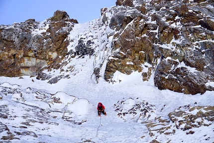 Kyrgyzstan Djangart Range, Line van den Berg, Wout Martens - Pik Alexandra North Face: Wout Martens climbing Dutch Direct