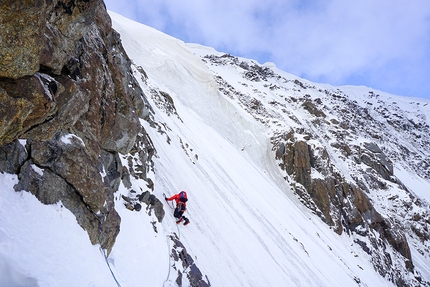 Kyrgyzstan Djangart Range, Line van den Berg, Wout Martens - Pik Alexandra North Face: Wout Martens climbing Dutch Direct