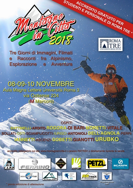 Roma Montagne in città 2018 - Montagne in città 2018: dal 8 al 10 novembre a Roma tre giorni di immagini, filmati e racconti fra alpinismo, esplorazione e avventura.