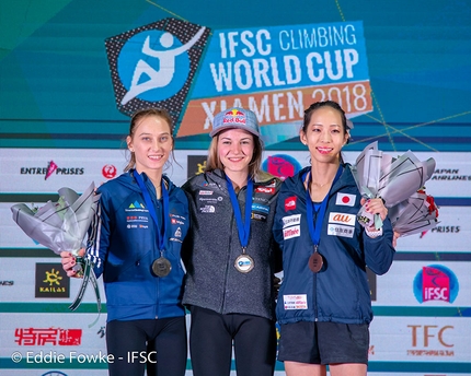 Coppa del Mondo Lead 2018, Xiamen, Cina - Coppa del Mondo Lead 2018: 2. Janja Garnbret 1. Jessica Pilz 3. Akiyo Noguchi