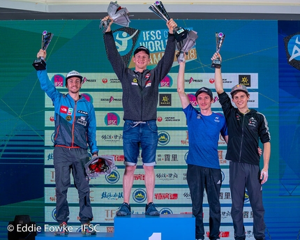 Lead World Cup 2018, Xiamen, China - Lead World Cup 2018: 2. Stefano Ghisolfi 1. Jakob Schubert 3. Romain Desgranges & Domen Škofic