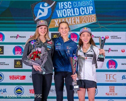 Lead World Cup 2018, Xiamen, China - Lead World Cup 2018: 2. Jessica Pilz 1. Janja Garnbret 3. Jain Kim