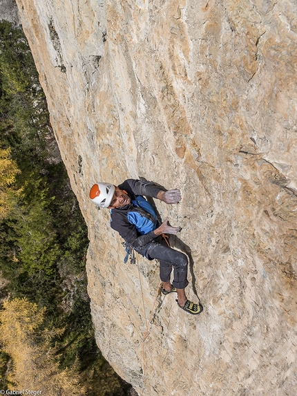 Val di Landro, Dolomiti, Kurt Astner - Kurt Astner durante la prima libera di Unter Geiern sul Col di Specie / Geierwand in Val di Landro, Dolomiti