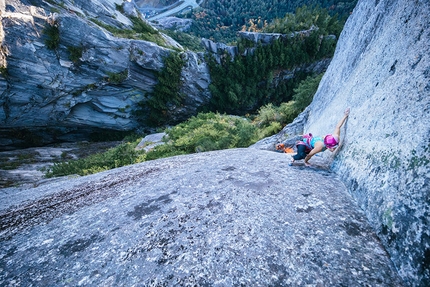 Katharina Saurwein, Jorg Verhoeven, Tainted Love, Squamish, Canada - Katharina Saurwein climbing Tainted Love on The Chief above Squamish, Canada