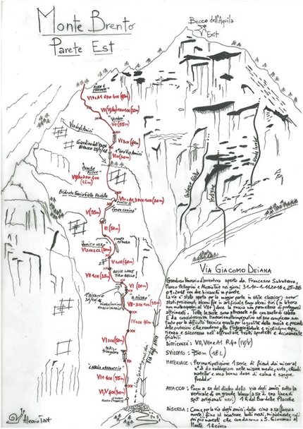 Monte Brento, Valle del Sarca, Marco Pellegrini, Francesco Salvaterra, Alessio Tait - Via Giacomo Deiana, Monte Brento, Valle del Sarca (Marco Pellegrini, Francesco Salvaterra, Alessio Tait)