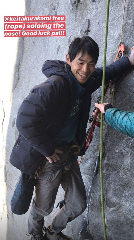 Keita Kurakami The Nose El Capitan - Keita Kurakami making his rope-solo free ascent of The Nose on El Capitan in Yosemite, November 2018