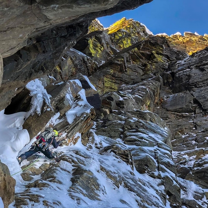Jess Roskelley and Scott Coldiron climb A Peak Central Couloir in Cabinet Mountains, USA