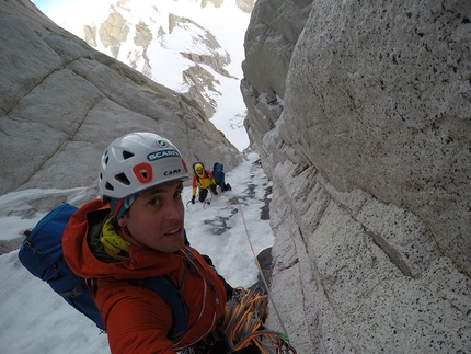 Supercanaleta, Fitz Roy, Patagonia, Michele Colturi, Federico Martinelli, Federico Secchi - Federico Secchi, Federico Martinelli e Michele Colturi sulla via Supercanaleta al Fitz Roy, Patagonia (11/2018)