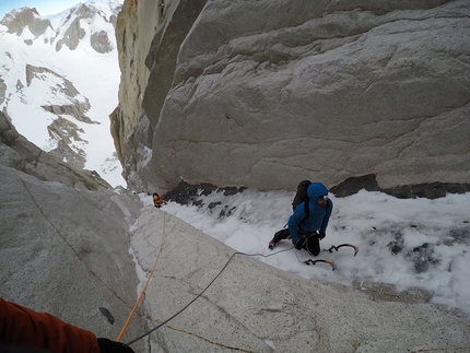 Supercanaleta, Fitz Roy, Patagonia, Michele Colturi, Federico Martinelli, Federico Secchi - Federico Martinelli and Michele Colturi climbing Supercanaleta up Fitz Roy, Patagonia (11/2018)