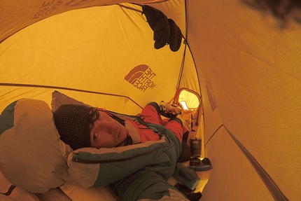 David Lama, Lunag Ri, Himalaya - David Lama at the first bivouac during his ascent of Lunag Ri (6907m) in Himalaya, October 2018