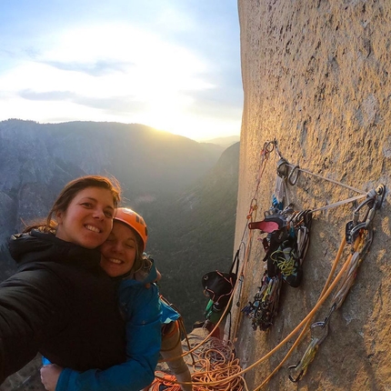 Nina Caprez and Eline Le Menestrel climbing The Nose, El Capitan
