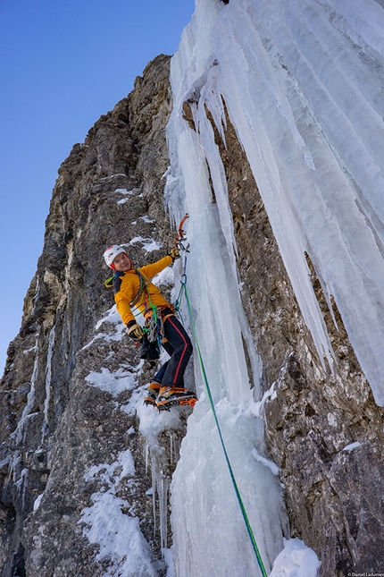 Airport, possibile nuova cascata di ghiaccio in Val Lietres, Dolomiti per Daniel Ladurner e Hannes Lemayr