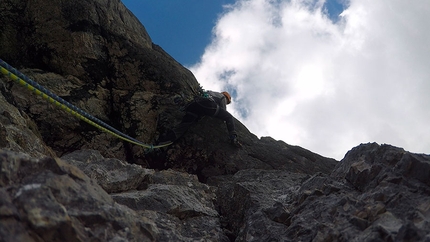 Marmarole, Le Selle, Dolomiti, Alberto Dal Maso, Sara Segantin - Durante l'apertura di UCAS, Le Selle, Marmarole, Dolomiti