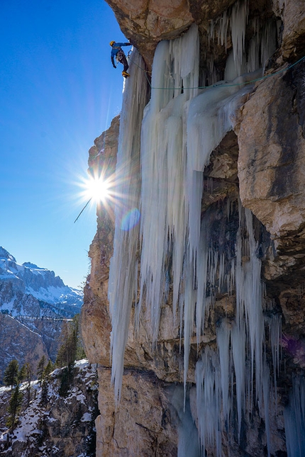 Langental, Sonnentanz, Dolomites, Daniel Ladurner, Hannes Lemayer - Hannes Lemayer making the first ascent of Sonnentanz, Langental, Dolomites