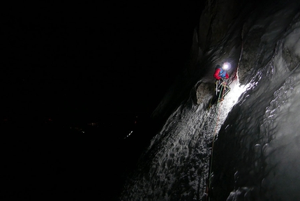 Cima Brenta, Brenta Dolomites, Alessandro Beber, Matteo Faletti - CRAM Cima Brenta: climbing pitch 7 and searching for a place to bivy