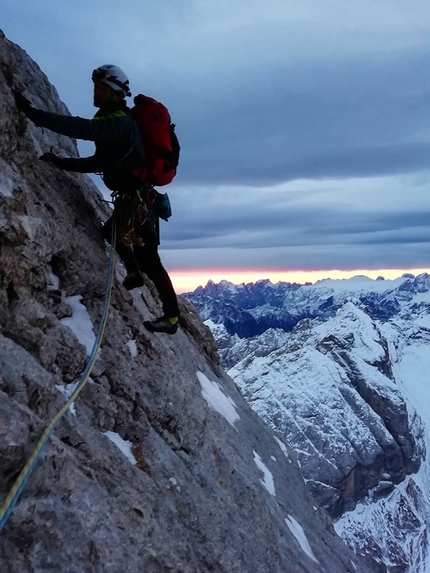 Via Attraverso il Pesce, Marmolada, Dolomiti, Marco Cordin, Giovanni Malfer - Sulla Via del Pesce in inverno (Marmolada, Dolomiti)