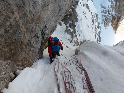 Dolomiti di Brenta, Cima Brenta, Simone Banal, Fabrizio Dellai, Marco Zanni - Tigersoft, Cima Brenta, Dolomiti di Brenta: durante la prima salita (Simone Banal, Fabrizio Dellai, Marco Zanni)