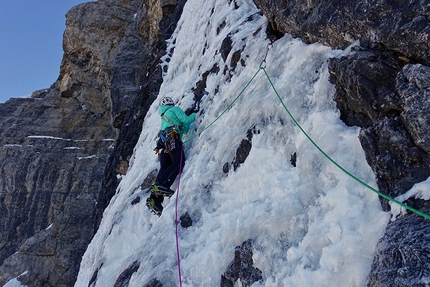 Cima Tosa, Brenta Dolomites, Ines Papert, Luka Lindič - Ines Papert making the first repeat of Selvaggia sorte, Cima Tosa (Brenta Dolomites), carried out on 01/01/2019 with Luka Lindič
