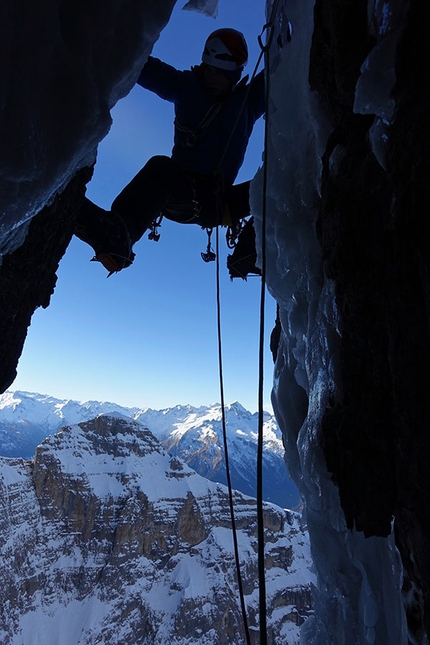 Cima Tosa, Brenta Dolomites, Ines Papert, Luka Lindič - Ines Papert and Luka Lindič making the first repeat of Selvaggia sorte, Cima Tosa (Brenta Dolomites)