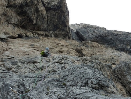 Croda Granda, Pale di San Martino, Dolomiti - Sulla “Via della rampa”, parete Est Croda Granda (Pale di San Martino, Dolomiti)