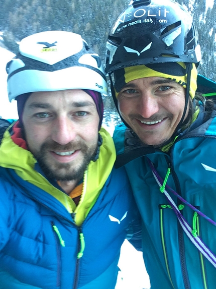 Sand in Taufers, Räuber Hotzenplotz, Simon Gietl, Patrick Seiwald - Simon Gietl and Patrick Seiwald after the first ascent of Räuber Hotzenplotz close to Sand in Taufers