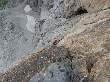 Croda Granda, Pale di San Martino, Dolomiti - Sulla “Via della rampa”, parete Est Croda Granda (Pale di San Martino, Dolomiti)