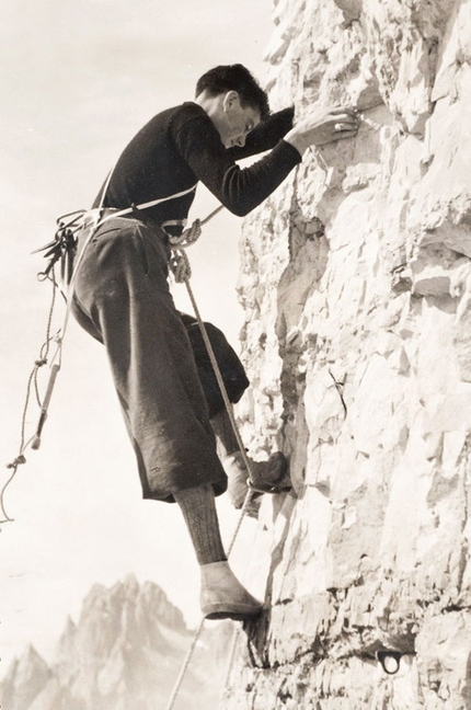 Bortolo Pompanin, Gruppo Scoiattoli Cortina - Bortolo Pompanin Bortolin in arrampicata in Dolomiti, anni '40