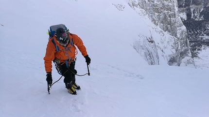 Gran Vernel, Dolomiti, Stefano Tononi, Federico Dell’Antone - Gran Vernel parete NE, Dolomiti: Stefano Tononi sulla via Platter Giambisi Battisti Farnia