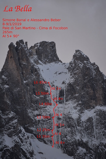 Cima del Focobon, Dolomites, Simone Banal, Alessandro Beber - La Bella, Cima del Focobon, Dolomites (Simone Banal, Alessandro Beber 08-09/2019)