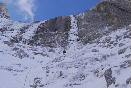 Cima del Focobon, Dolomites, Matteo Faletti, Marco Pellegrini, Marco Zanni - La Bestia, Cima del Focobon, Dolomites: the upper section of the climb