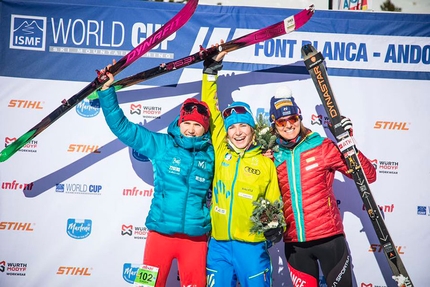 Ski Mountaineering World Cup 2019 - The second stage of the Ski Mountaineering World Cup 2019 at Andorra: Individual. 2. Claudia Galicia Cotrina (ESP) 1. Alba De Silvestro (ITA) 3. Lorna Bonnel (FRA)