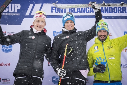 Ski Mountaineering World Cup 2019 - The second stage of the Ski Mountaineering World Cup 2019 at Andorra: Vertical podium. 2. Rémi Bonnet (SUI) 1. Werner Marti (SUI) 3. Robert Antonioli (ITA)