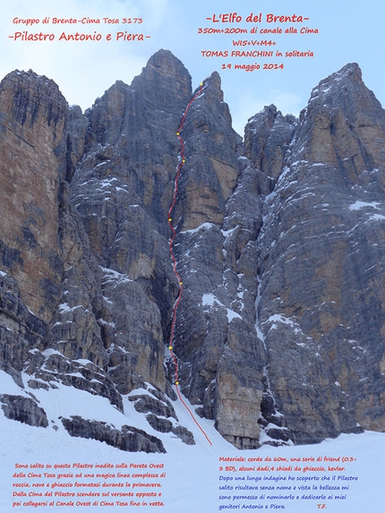 Cima Tosa, Dolomiti di Brenta, L'Elfo del Brenta, Tomas Franchini - L'Elfo del Brenta alla Cima Tosa, Dolomiti di Brenta, aperta in solitaria da Tomas Franchini il 19/05/2014