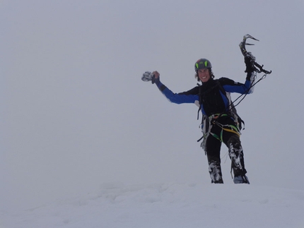 Cima Tosa, Dolomiti di Brenta, L'Elfo del Brenta, Tomas Franchini - Tomas Franchini il 19/05/2014 in cima alla Cima Tosa, Dolomiti di Brenta, dopo la prima salita in solitaria di L'Elfo del Brenta