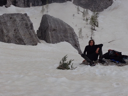 Cima Tosa, Dolomiti di Brenta, L'Elfo del Brenta, Tomas Franchini - Tomas Franchini dopo la prima salita in solitaria di L'Elfo del Brenta, Cima Tosa, Dolomiti di Brenta, il 19/05/2014