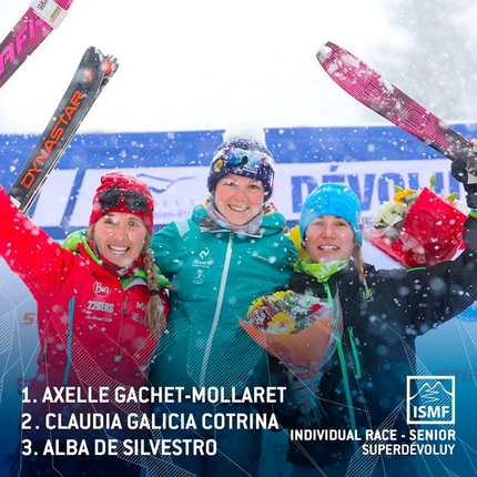 Ski Mountaineering World Cup 2019 - The third stage of the Ski Mountaineering World Cup 2019 at Le Dévoluy: Individual. 2. Claudia Galicia Cotrina (ESP) 1. Axelle Gachet Mollaret (FRA) 3. Alba De Silvestro (ITA)