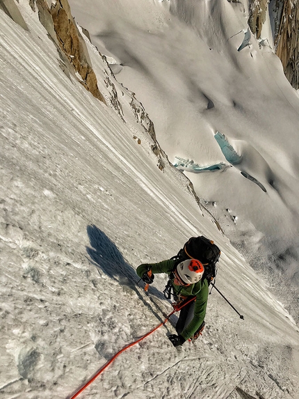 Aguja de la S, Fitz Roy, Patagonia, Iker Pou, Eneko Pou - Iker Pou on the starting ramp of Haizea, Aguja de la S, Fitz Roy, Patagonia, established January 2019 with Iker Pou