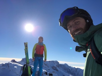 Pietra Grande, Brenta Dolomites, Claudio Lanzafame, Marco Maganzini - Claudio Lanzafame and Marco Maganzini on 20/12/2018 before dropping in on True Love, Pietra Grande NW Face, Brenta Dolomites