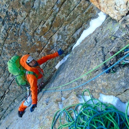 Grandes Jorasses, Walker Spur, Cassin route, - Walker Spur Grandes Jorasses one-day winter ascent: Caro North during the ascent