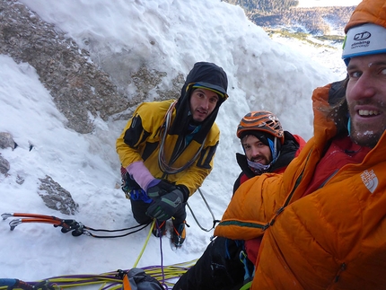 Civetta, Dolomiti, Zuita Patavina, Alessandro Baù, Daniele Geremia, Giovanni Zaccaria, Matteo Baù - Zuita Patavina, Civetta, Dolomiti: Alessandro Baù, Matteo Baù e Giovanni Zaccaria al primo tentativo